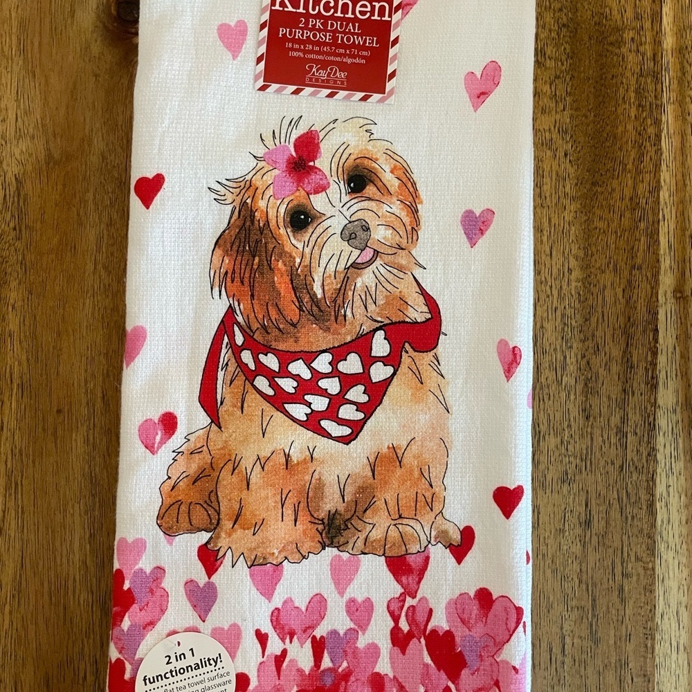 Cute Dog Kitchen Towel with Hearts